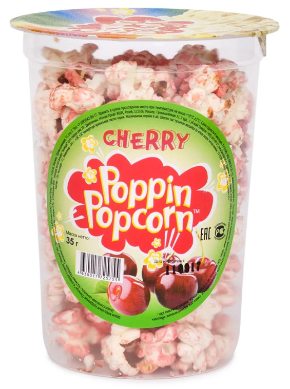 Зерна возд.кукур."Попкорн Poppin Popcorn"в сл.глаз.Вишня  (35гр*12) г.Москва ООО КондиПрод (1шт)
