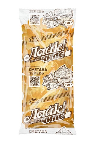 Чипсы "Лайк чипс" вкус сметаны и зелени (100г*14) г. Тула ООО "Олимп" (1шт)