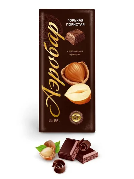 Шок.плитка   Аэробар темный с ароматом фундука (65гр*15)  Тульская обл. ООО КФ "Золотая Русь" (1шт)