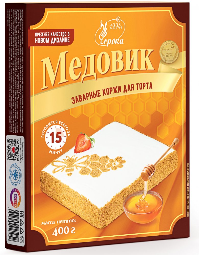 Коржи для торта заварные "Медовик-Черока" (400гр) Московская обл. ООО"Лидер С" (1шт)