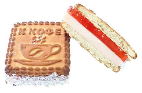 Акция Печенье "Сэндвич с мармеладом клубника" (тел)  Ульяновская обл. ООО"КФ Семеновна" (3,5кг)