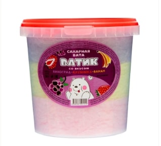 Сахарная вата "Ватик" вкус виноград,клубника,банан (50гр*6) г. Москва ООО КондиПрод (1шт) Сахарная вата "Ватик" вкус виноград,клубника,банан (50гр*6) г. Москва ООО КондиПрод (1шт)